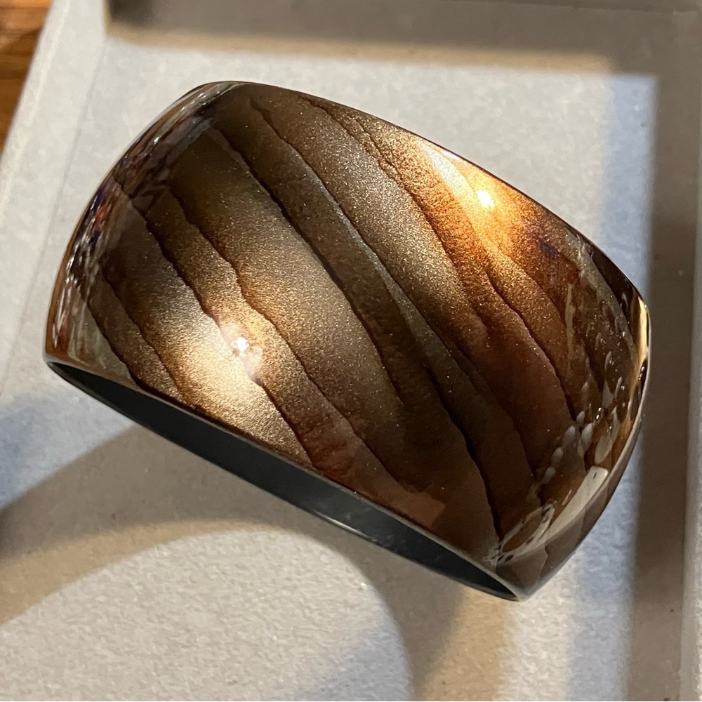 Vintage Chunky Metallic Brown Stripe Wide Bangle Bracelet
